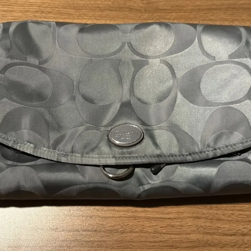 Coach Signature Gray Nylon Hanging Fold-Up Cosmetics Travel Bag C Logo